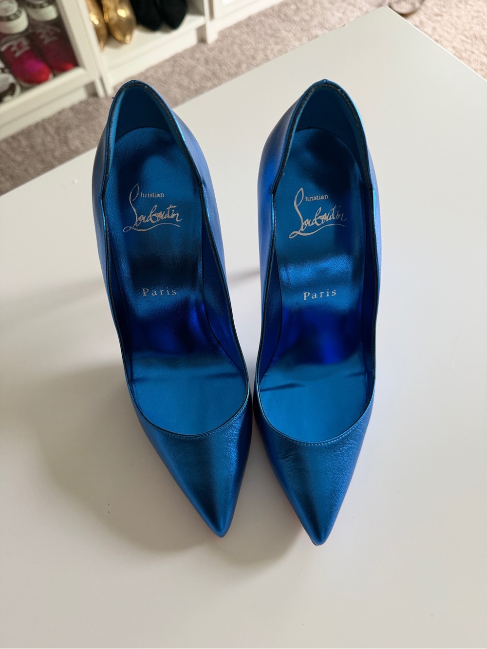 Christian Louboutin Electric Blue Satin Scalloped-Edge Stilettos - Picture 2 of 4